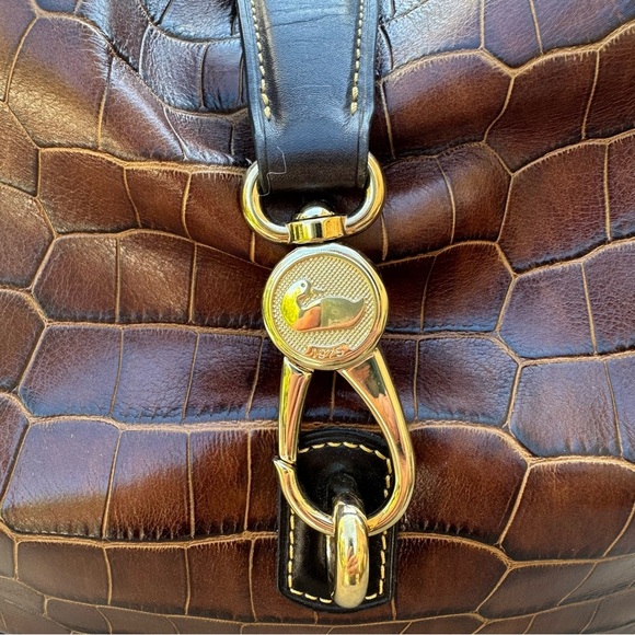 Dooney & Bourke Sac Bag Cognac Croc Embossed Leather Logo Lock Purse Pouch & Key - Picture 4 of 16